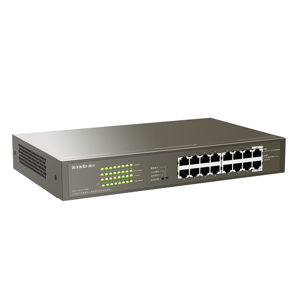 Switch TENDA TEG1116P-16-150W (16 Gigabit PoE Port)