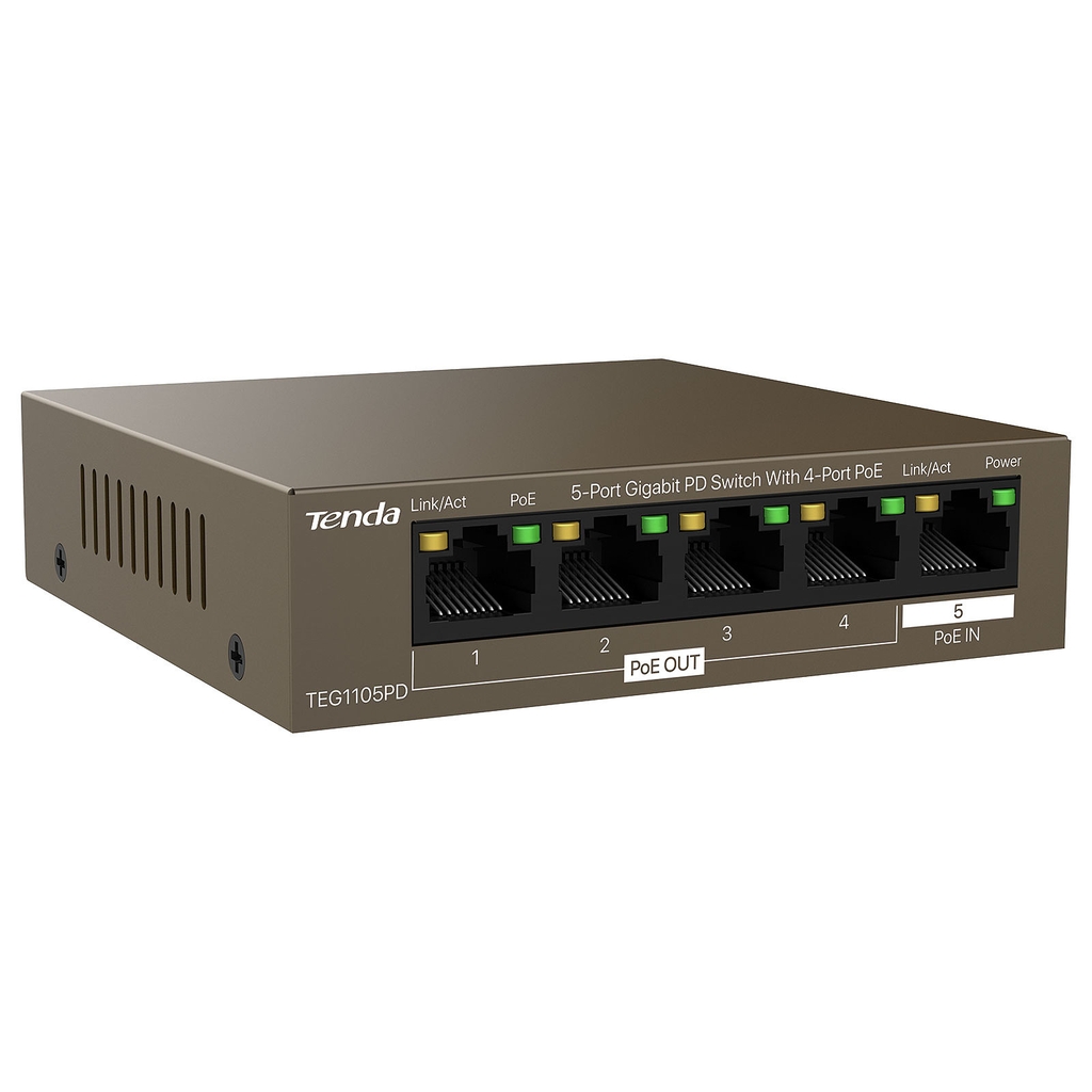 Switch TENDA TEG1105PD (4 Gigabit PoE Out Port - 1 Gigabit PoE In Port)