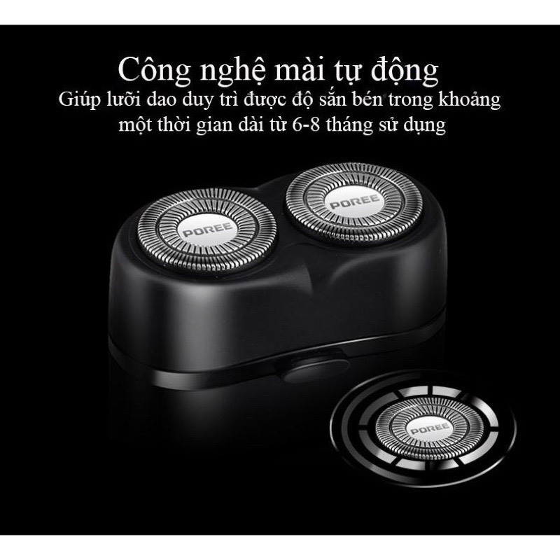 Máy cạo râu 2 lưỡi Poree PS187 tự mài sắc, cạo sạch không đau rát, sạc điện tiện lợi