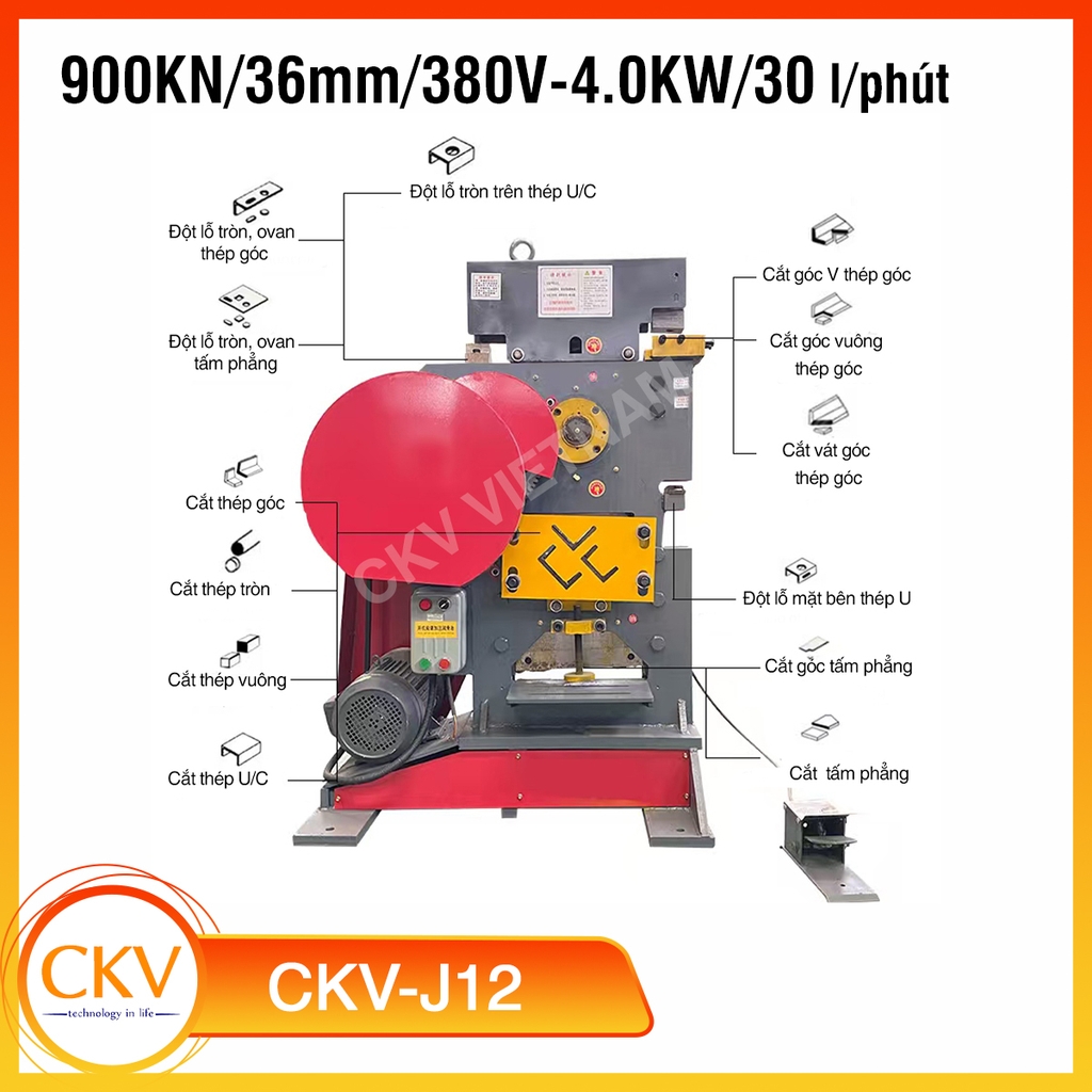 Máy đột, chấn & cắt thép đa năng CKV-J12 4.0KW/380V/900KN/36mm