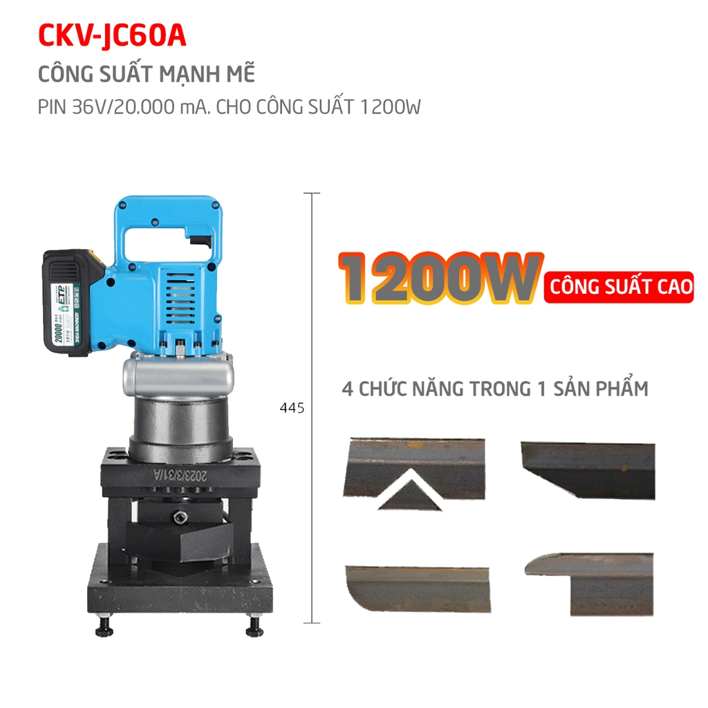 Máy cắt thép V thủy lực cầm tay CKV-JC60PB V6/Pin Lithium 36V/1200W/4 chức năng