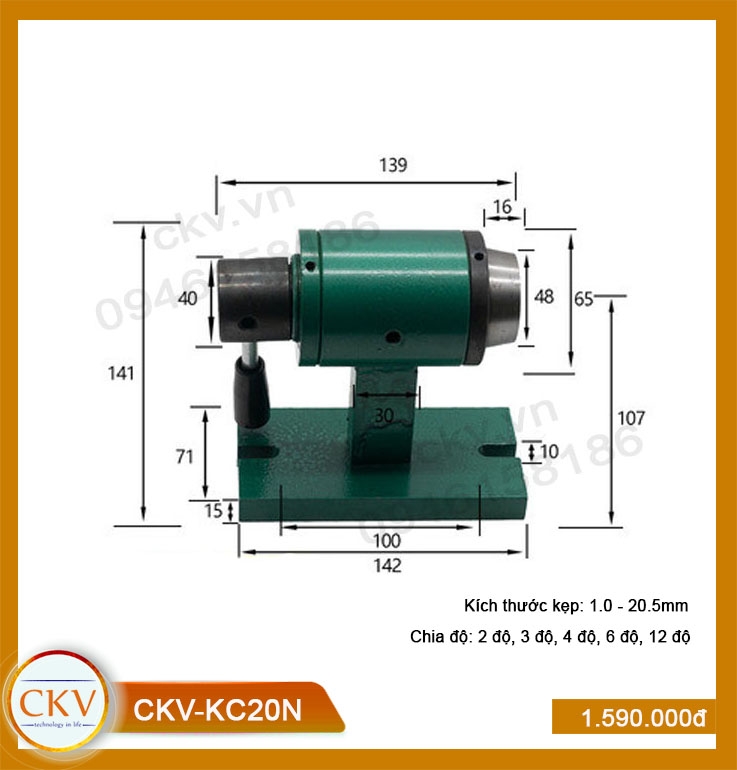 Gá kẹp cơ - ngang - chia độ