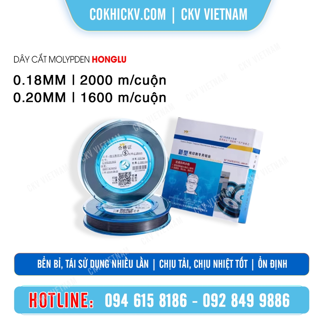 Dây cắt Molypden Honglu 0.18mm & 0.2mm chính hãng | CKV VIETNAM