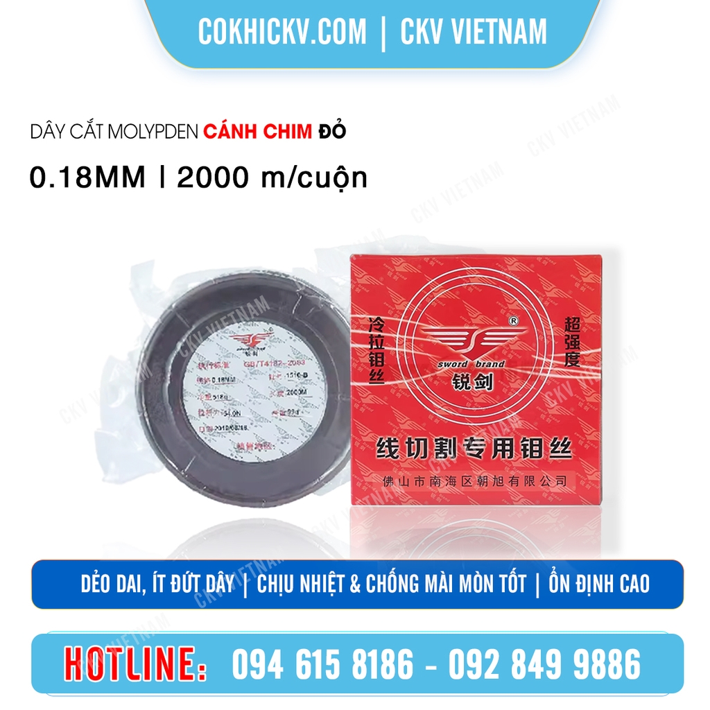 Dây molypden EDM hiệu Cánh Chim Đỏ 0.18mm chính hãng | CKV VIETNAM
