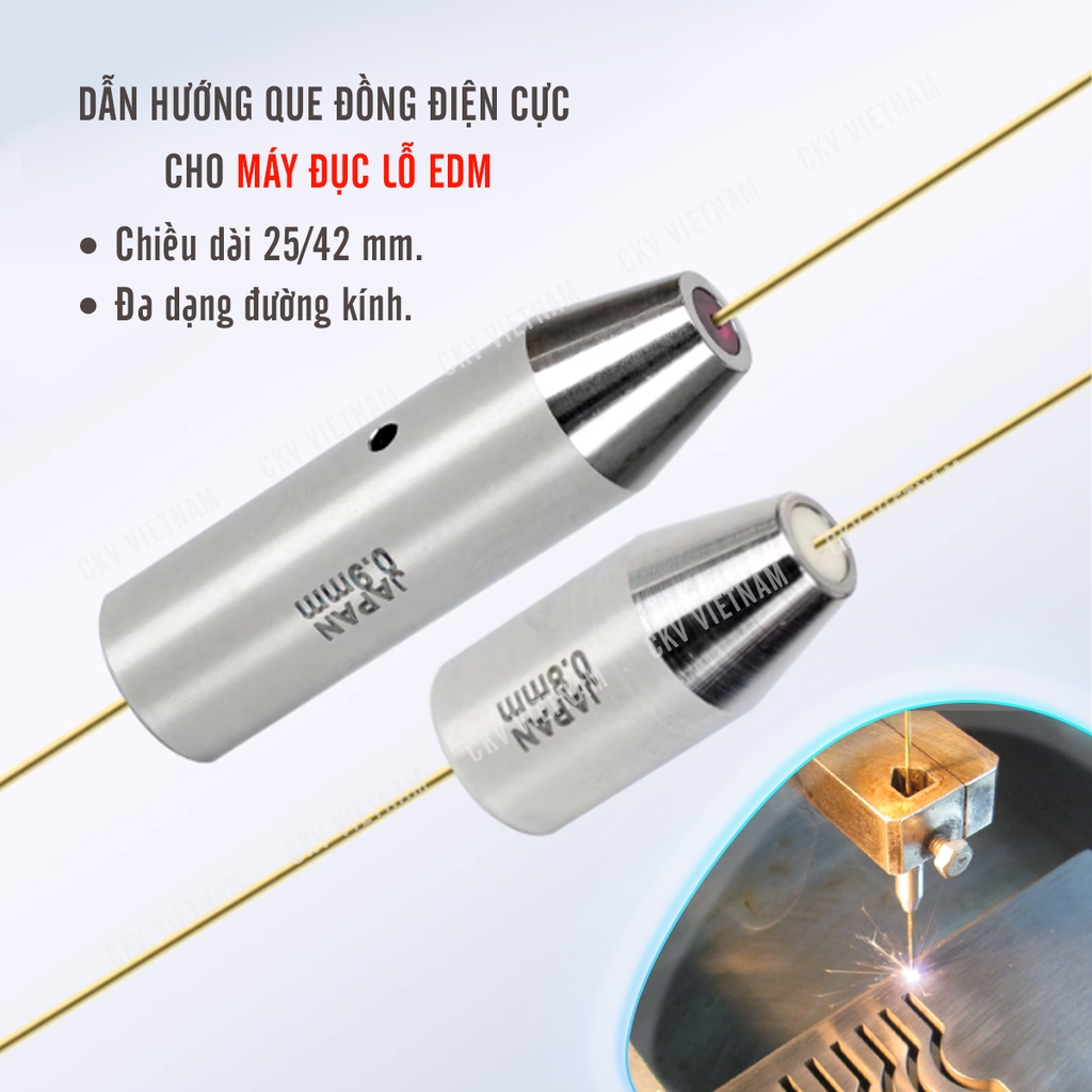 Đầu dẫn hướng lõi hồng ngọc lỗ Ø0.3-3.0mm, thân dài 25mm | CKV VIETNAM
