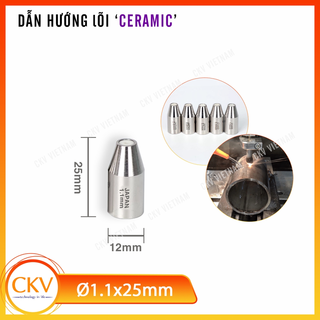 Đầu dẫn hướng lõi gốm lỗ Ø0.3-3.0mm, thân dài 25mm | CKV VIETNAM