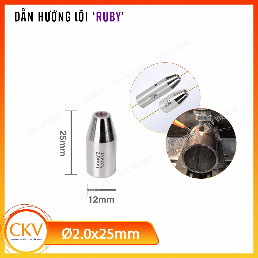 Đầu dẫn hướng lõi hồng ngọc lỗ Ø0.3-3.0mm, thân dài 25mm | CKV VIETNAM