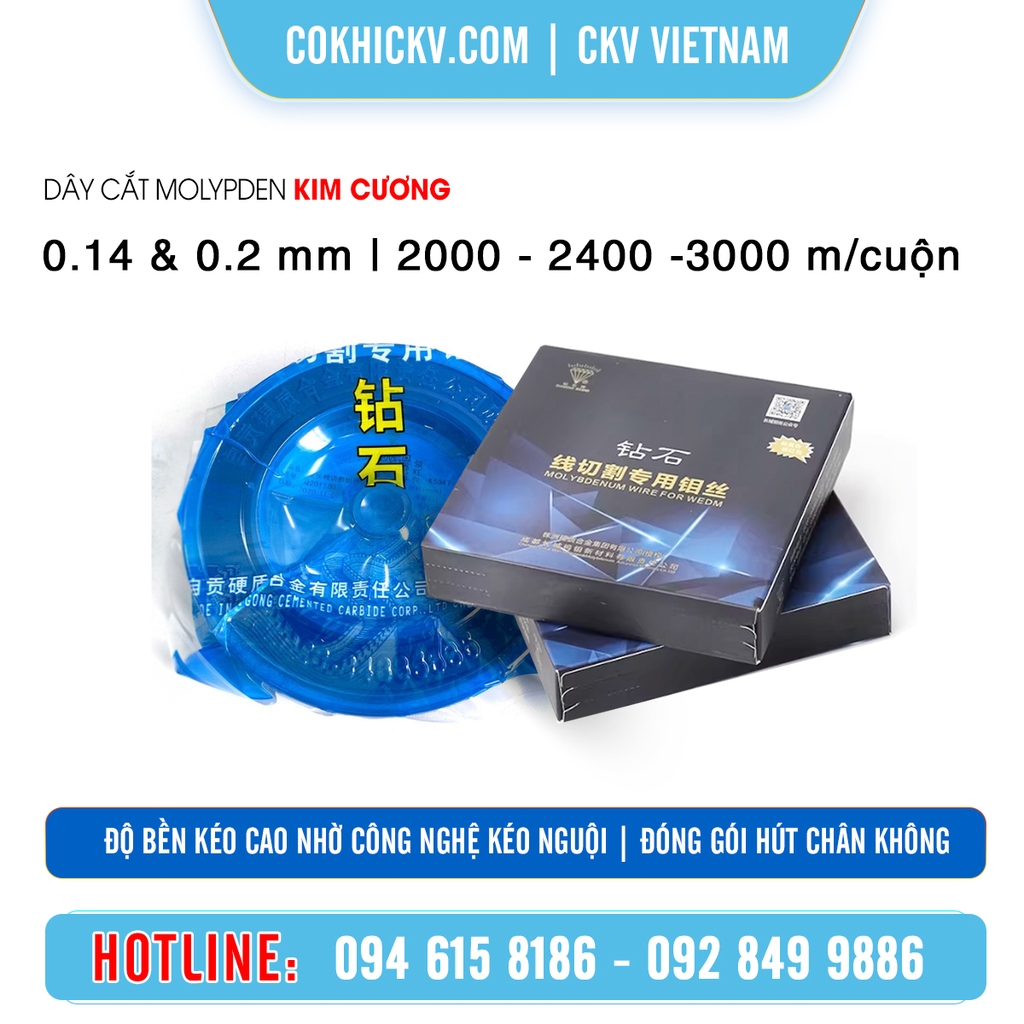 Dây cắt Molypden Kim Cương chính hãng 0.14mm - 0.2mm | CKV VIETNAM