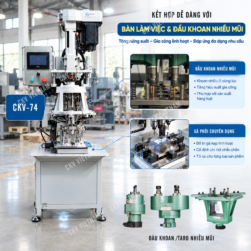 Máy khoan taro để bàn tự động CKV-74 servo kép, màn cảm ứng