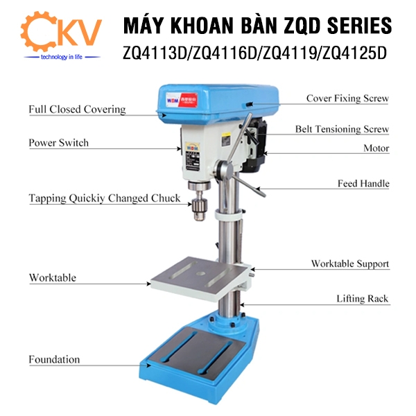 Máy khoan để bàn ZQ4116D - D16/H70/MT2/Bàn làm việc tròn Φ300/370W