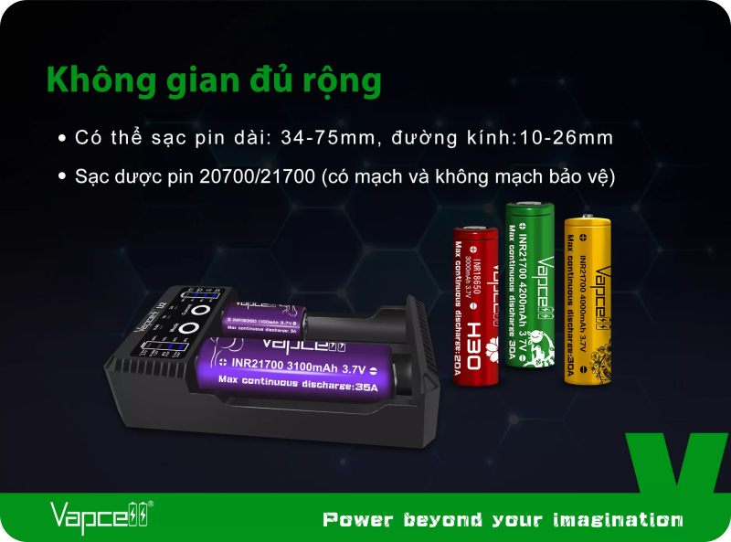 Sạc pin đôi Vapcell U2 mini thông minh