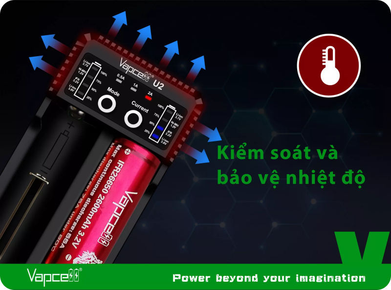 Sạc pin đôi Vapcell U2 mini thông minh