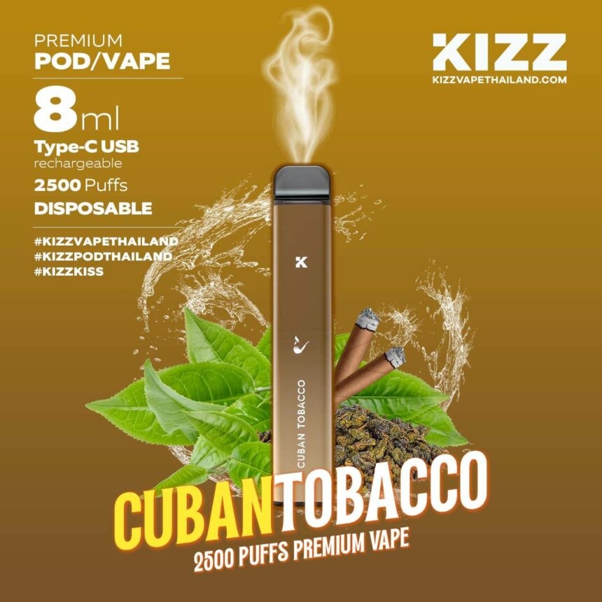KIZZ Disposable 2500 puffs Tobacco (Thuốc lá) | 2%-3%-5% | 8ml | Mesh coil | 650mAh | USB Type C | vapeland.vn