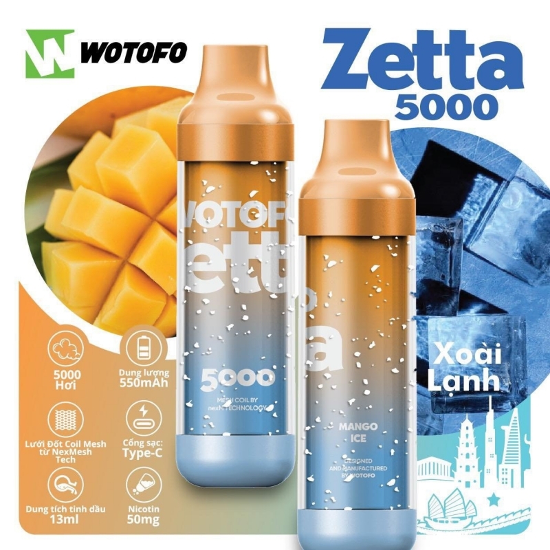 Wotofo Zetta 5000 puffs 20 vị | 2%-3%-5% | 13ml | 600mAh | USB Type C | vapeland.vn
