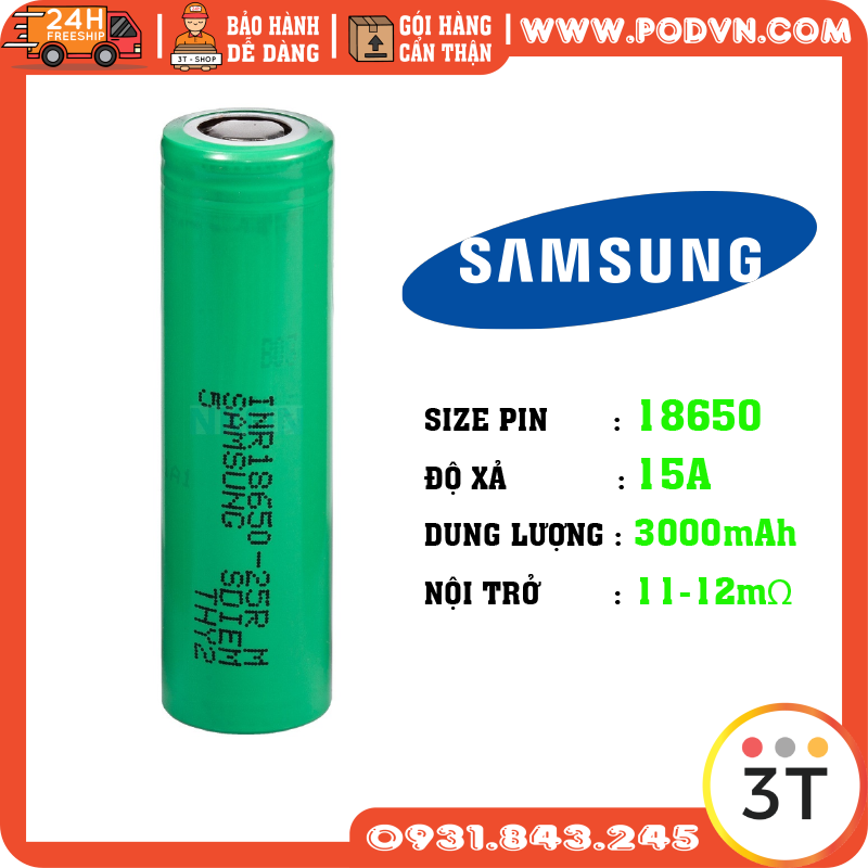 Pin Samsung 25R Vape Li ion INR 18650 20A 2500mah