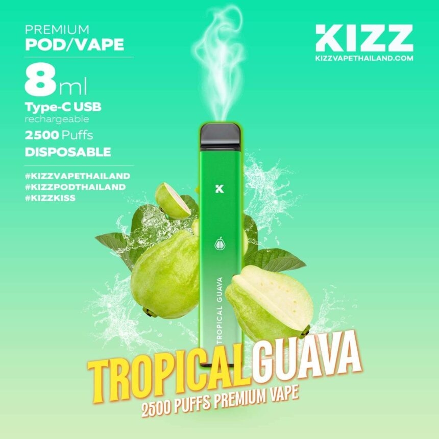 KIZZ Disposable 2500 puffs Tropical Guava (Ổi) | 2%-3%-5% | 8ml | Mesh coil | 650mAh | USB Type C | vapeland.vn