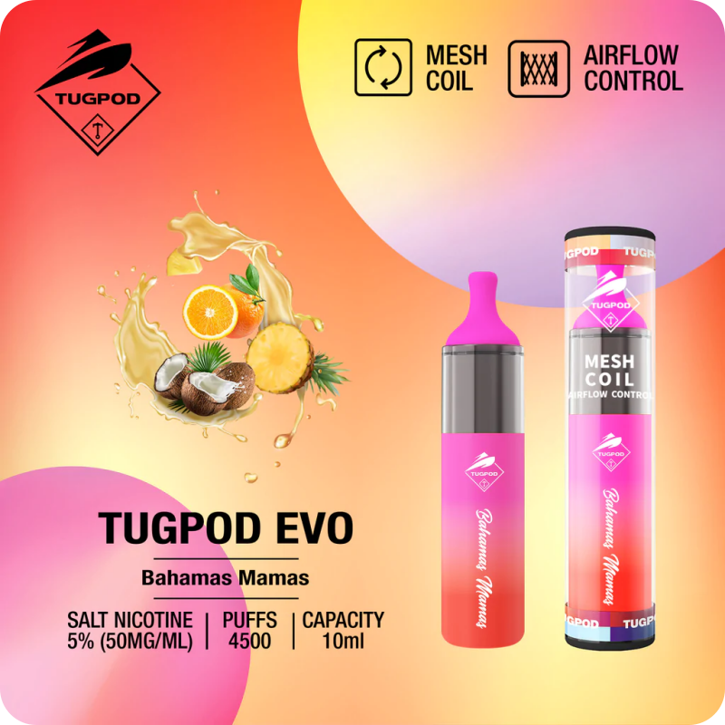 TUGPOD EVO 19 vị 4500 hơi Disposable Vape / 10ml / 5% (50mg) / 850mAh / Mesh Coil