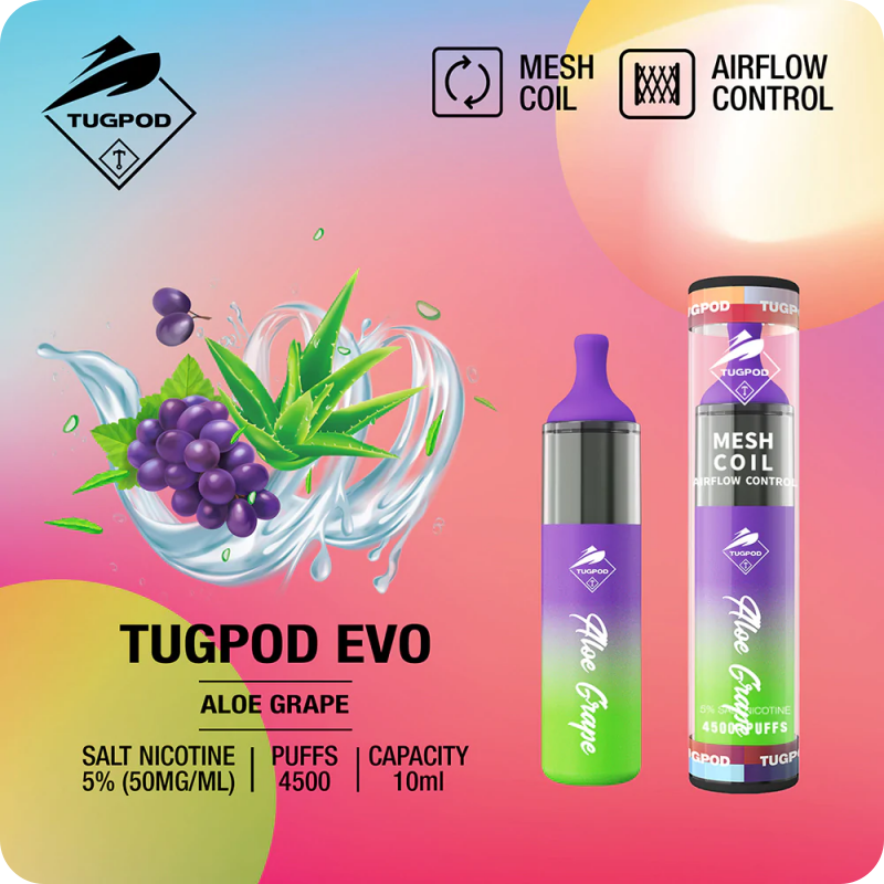 TUGPOD EVO 19 vị 4500 hơi Disposable Vape / 10ml / 5% (50mg) / 850mAh / Mesh Coil