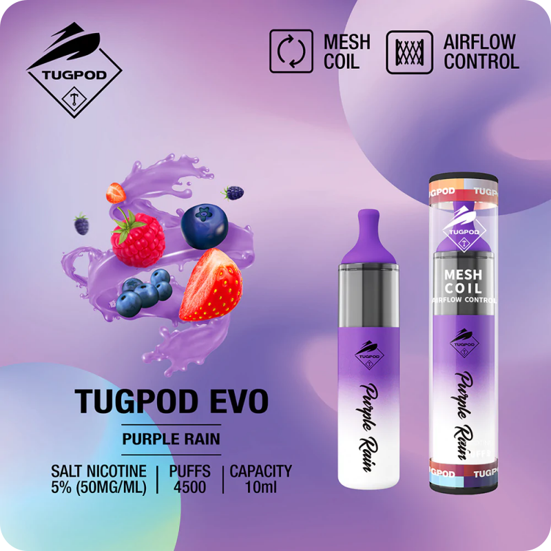 TUGPOD EVO 19 vị 4500 hơi Disposable Vape / 10ml / 5% (50mg) / 850mAh / Mesh Coil