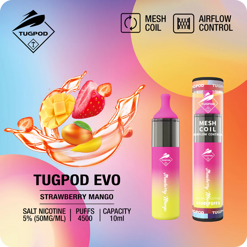 TUGPOD EVO 19 vị 4500 hơi Disposable Vape / 10ml / 5% (50mg) / 850mAh / Mesh Coil