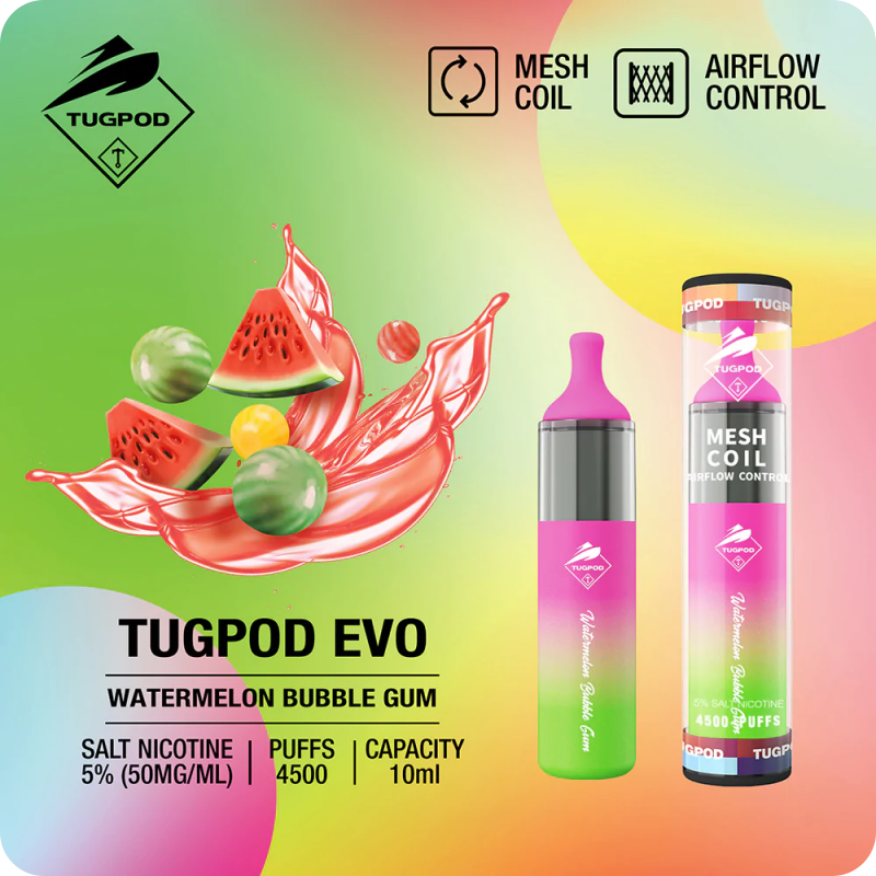 TUGPOD EVO 19 vị 4500 hơi Disposable Vape / 10ml / 5% (50mg) / 850mAh / Mesh Coil