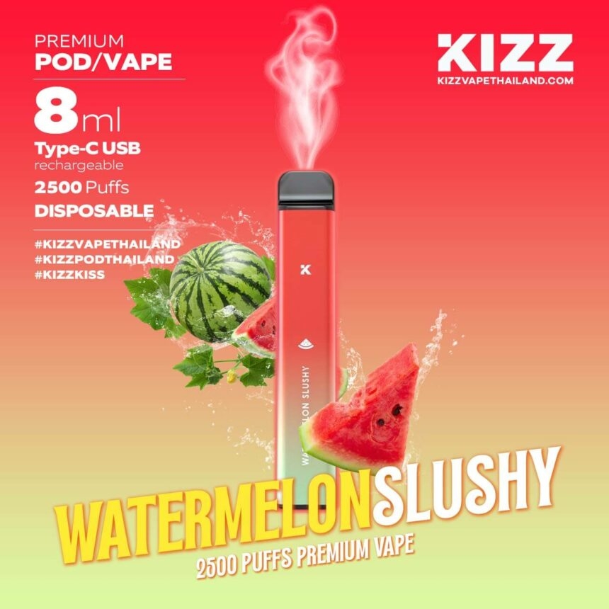 KIZZ Disposable 2500 puffs Watermelon (Dưa hấu) | 2%-3%-5% | 8ml | Mesh coil | 650mAh | USB Type C | vapeland.vn