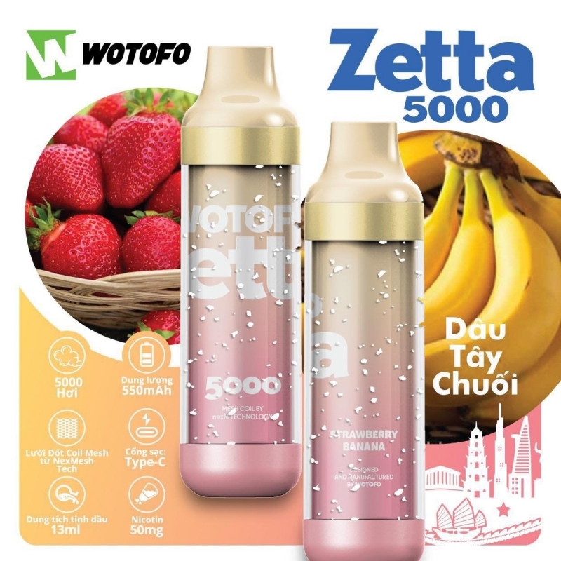 Wotofo Zetta 5000 puffs 20 vị | 2%-3%-5% | 13ml | 600mAh | USB Type C | vapeland.vn