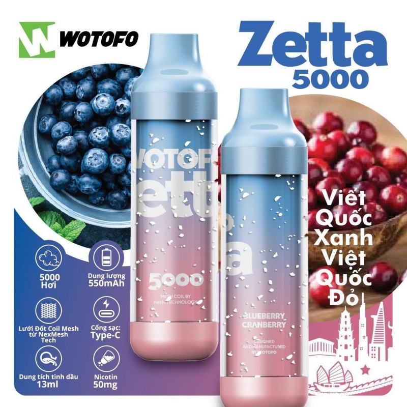 Wotofo Zetta 5000 puffs 20 vị | 2%-3%-5% | 13ml | 600mAh | USB Type C | vapeland.vn