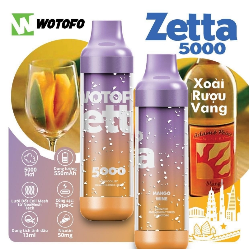 Wotofo Zetta 5000 puffs 20 vị | 2%-3%-5% | 13ml | 600mAh | USB Type C | vapeland.vn