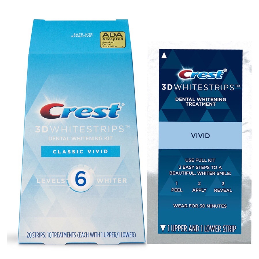 FULL BOX 20 MIẾNG DÁN TRẮNG RĂNG CREST 3D WHITE CLASSIC VIVID (10 NGÀY