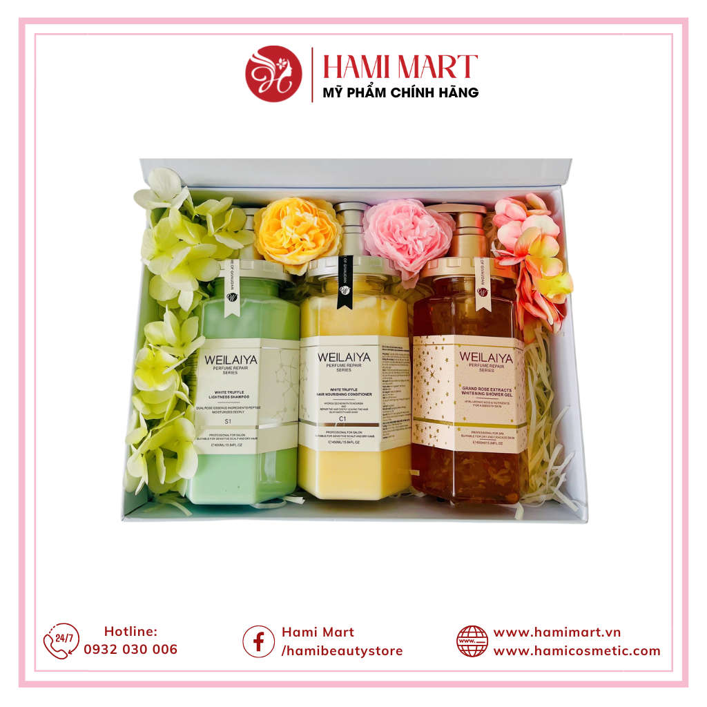 [Hộp Xanh] Sét Quà Tặng Gội Xả Phục Hồi Nấm Truffle + Sữa Tắm Cánh Hoa Weilaiya