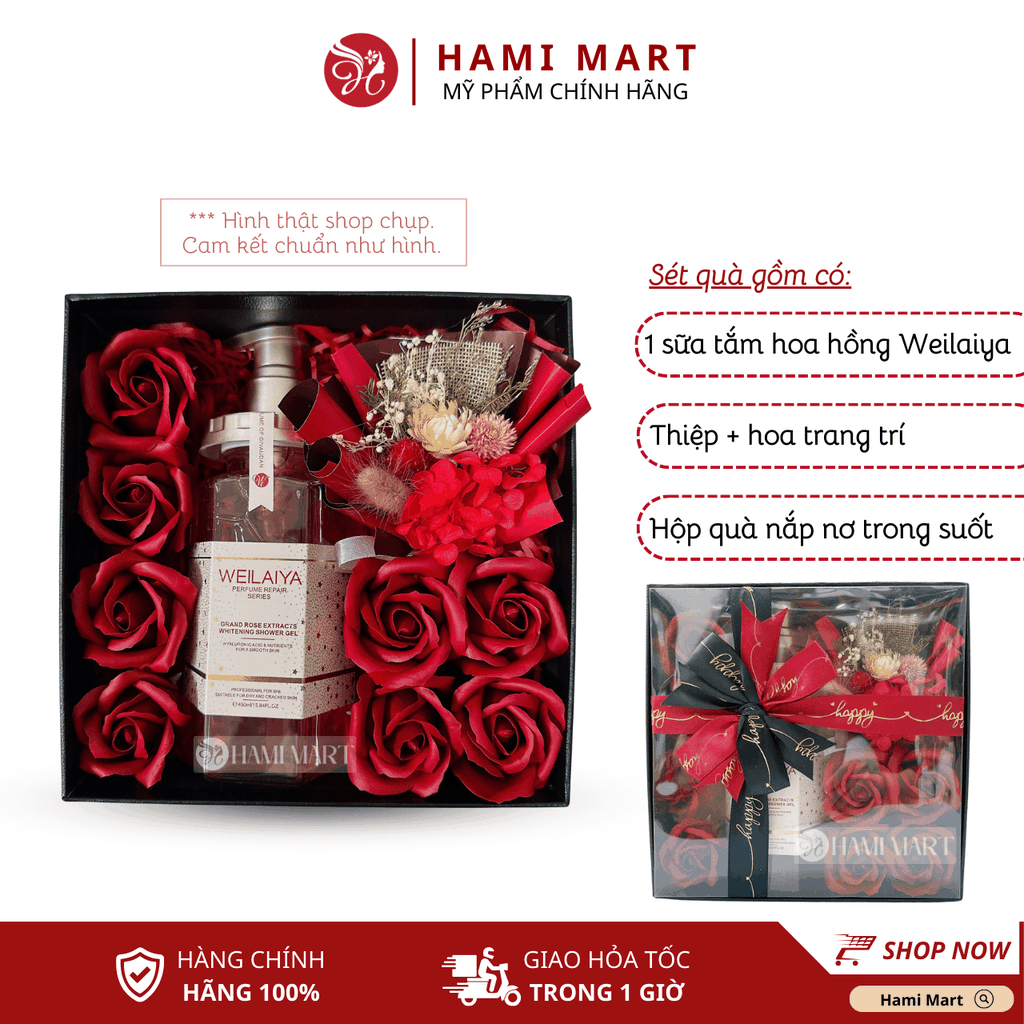 [Hộp Đen] Hộp Quà Sữa Tắm Hoa Hồng Damask Weilaiya 450ml