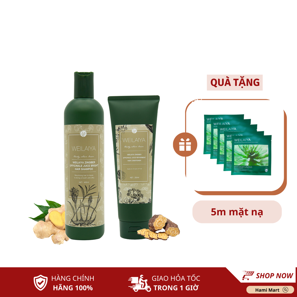 [Deal Hot] Dầu Gội Xả Gừng Hà Thủ Ô Weilaiya +Tặng 5 Mặt Nạ Xanh Weilaiya