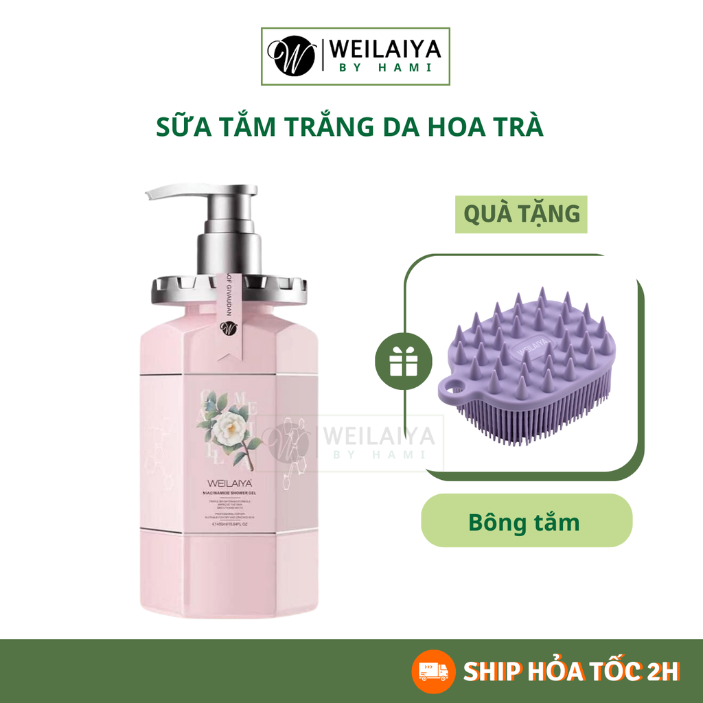 Sữa Tắm Trắng Da Hoa Trà Camellia Weilaiya 450ml + Tặng Lược Tắm Gội