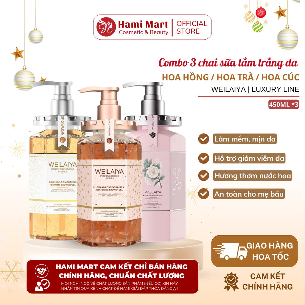 Combo 3 Chai Sữa Tắm Weilaiya [Hồng + Trà + Cúc]