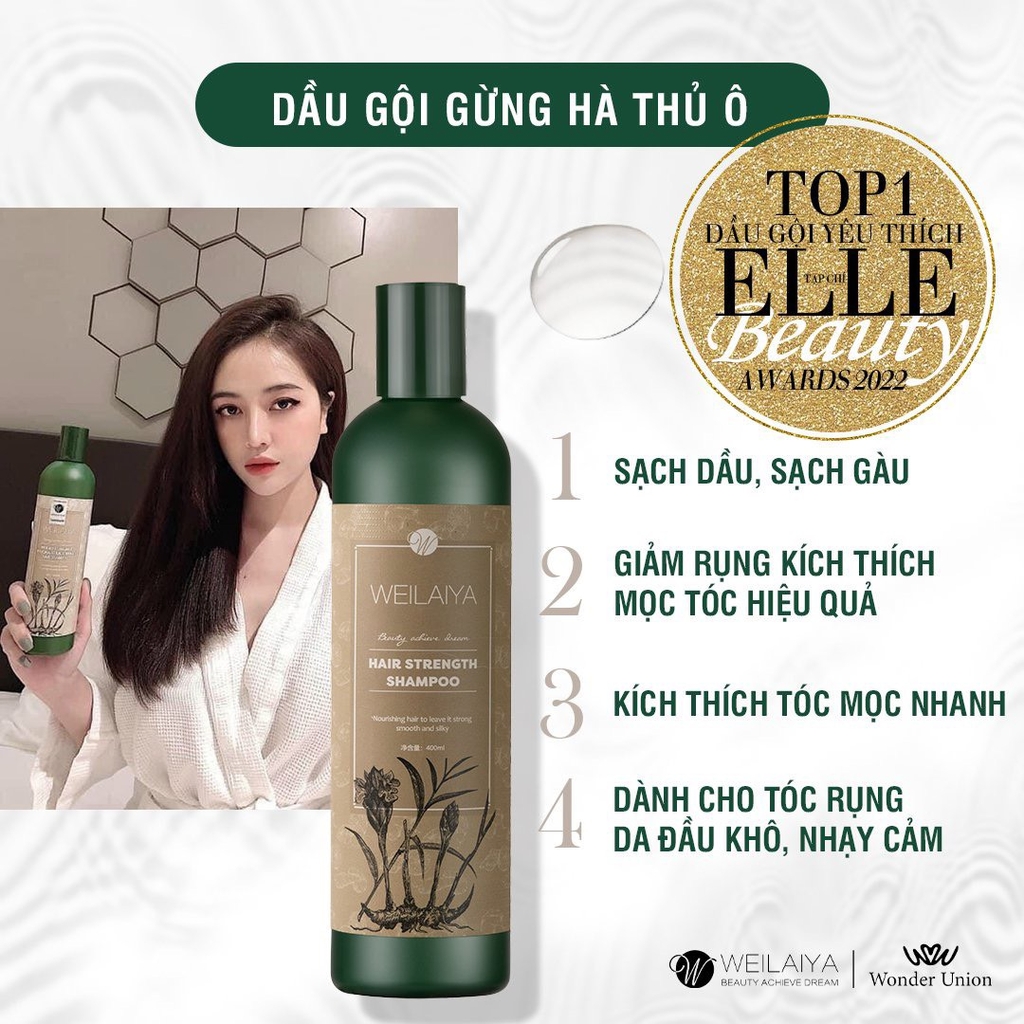 Bộ Dầu Gội Xả Gừng Hà Thủ Ô Weilaiya 450ml + 250ml (Phù hợp Tóc Khô, Thường)