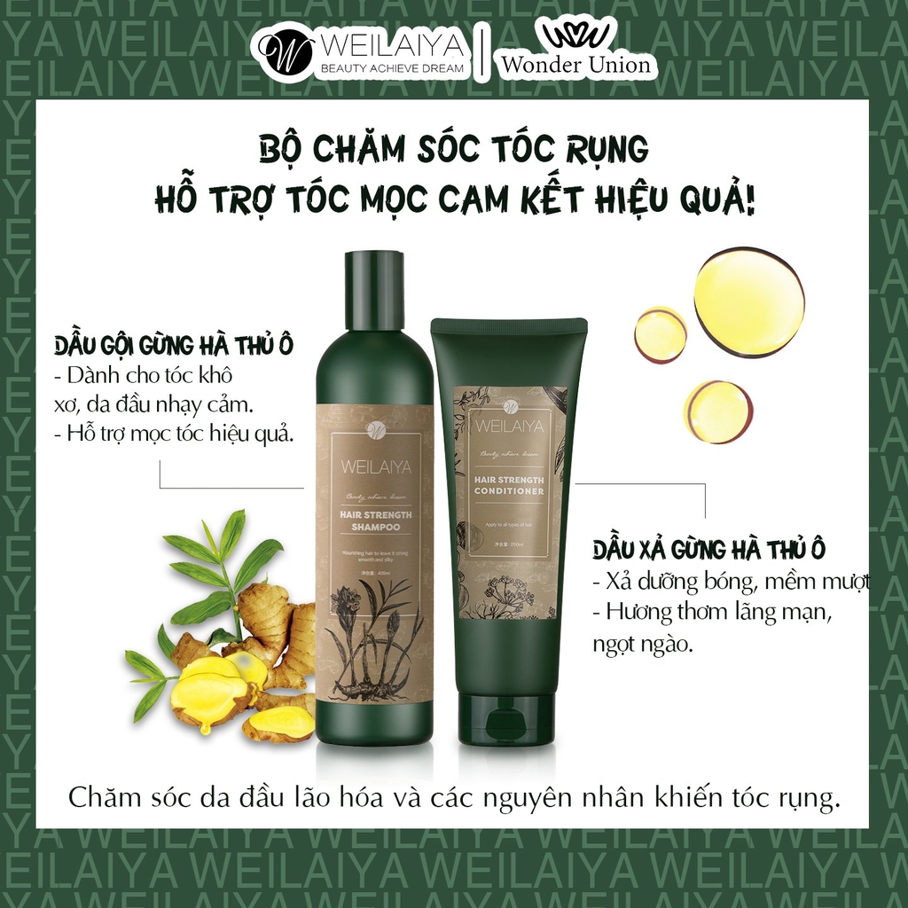 Bộ Dầu Gội Xả Gừng Hà Thủ Ô Weilaiya 450ml + 250ml (Phù hợp Tóc Khô, Thường)