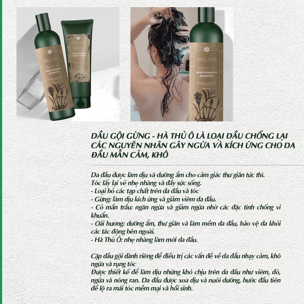Bộ Dầu Gội Xả Gừng Hà Thủ Ô Weilaiya 450ml + 250ml (Phù hợp Tóc Khô, Thường)