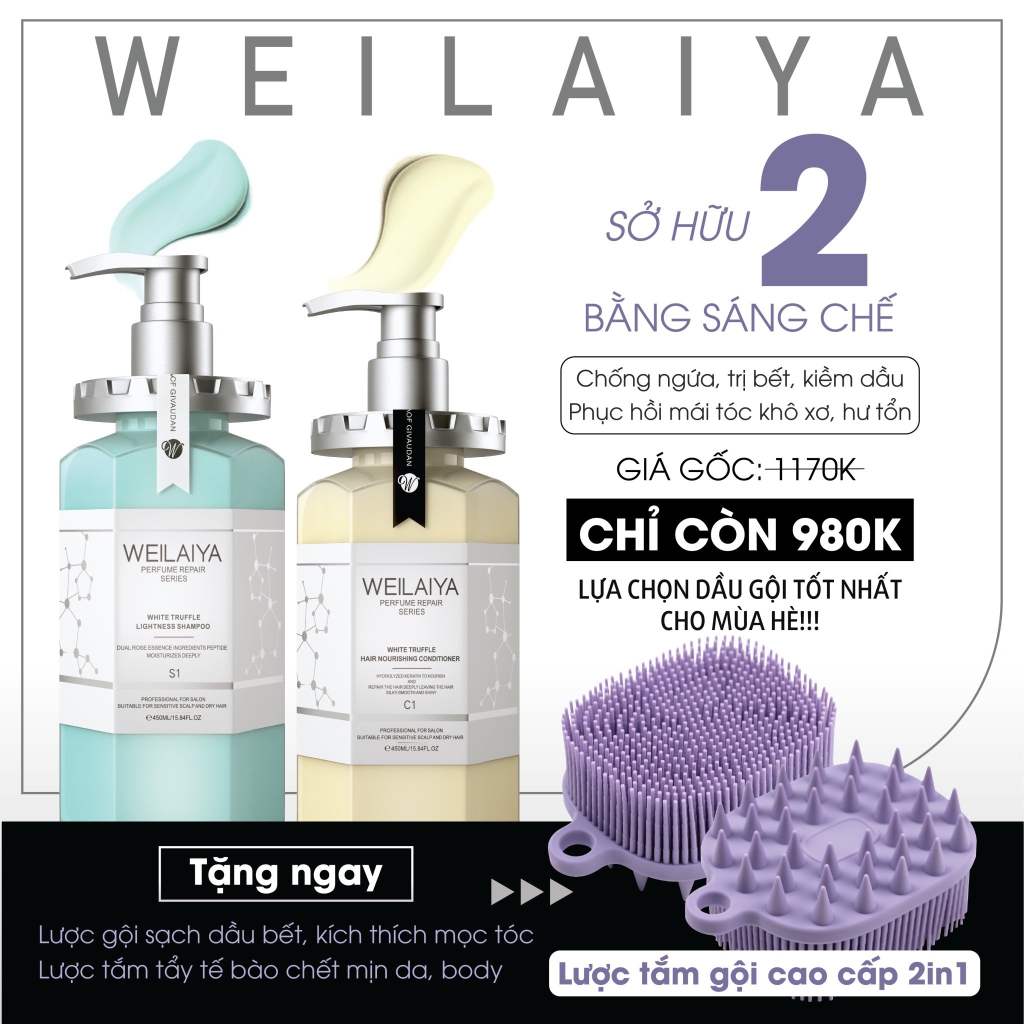 Bộ Gội Xả Phục Hồi Nấm Truffle Weilaiya +Tặng Lược Tắm Gội 2in1
