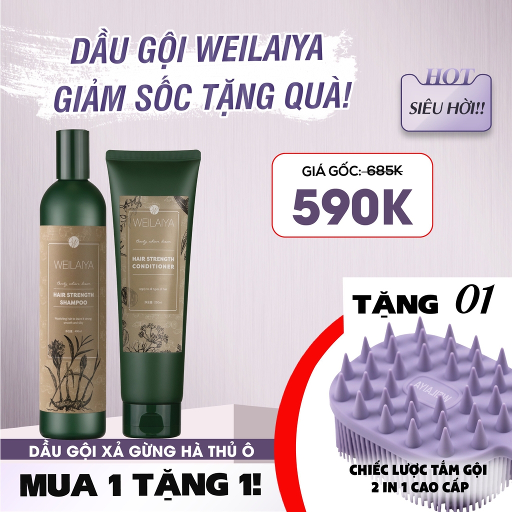 [Deal Hot] Dầu Gội Xả Gừng Hà Thủ Ô Weilaiya +Tặng Lược Tắm Gội 2in1