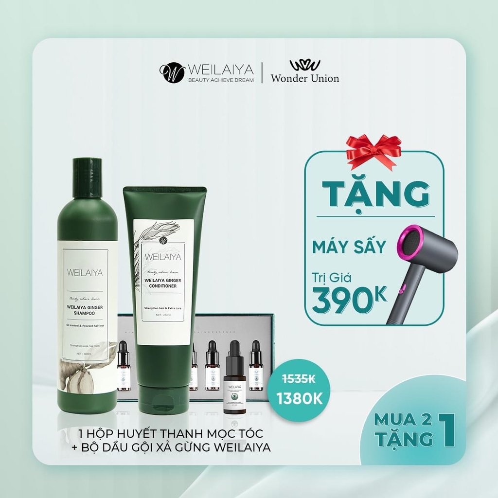 [Deal Hot] Combo Dầu Gội Xả Gừng + Huyết Thanh Mọc Tóc Weilaiya - Tặng Máy Sấy Tóc