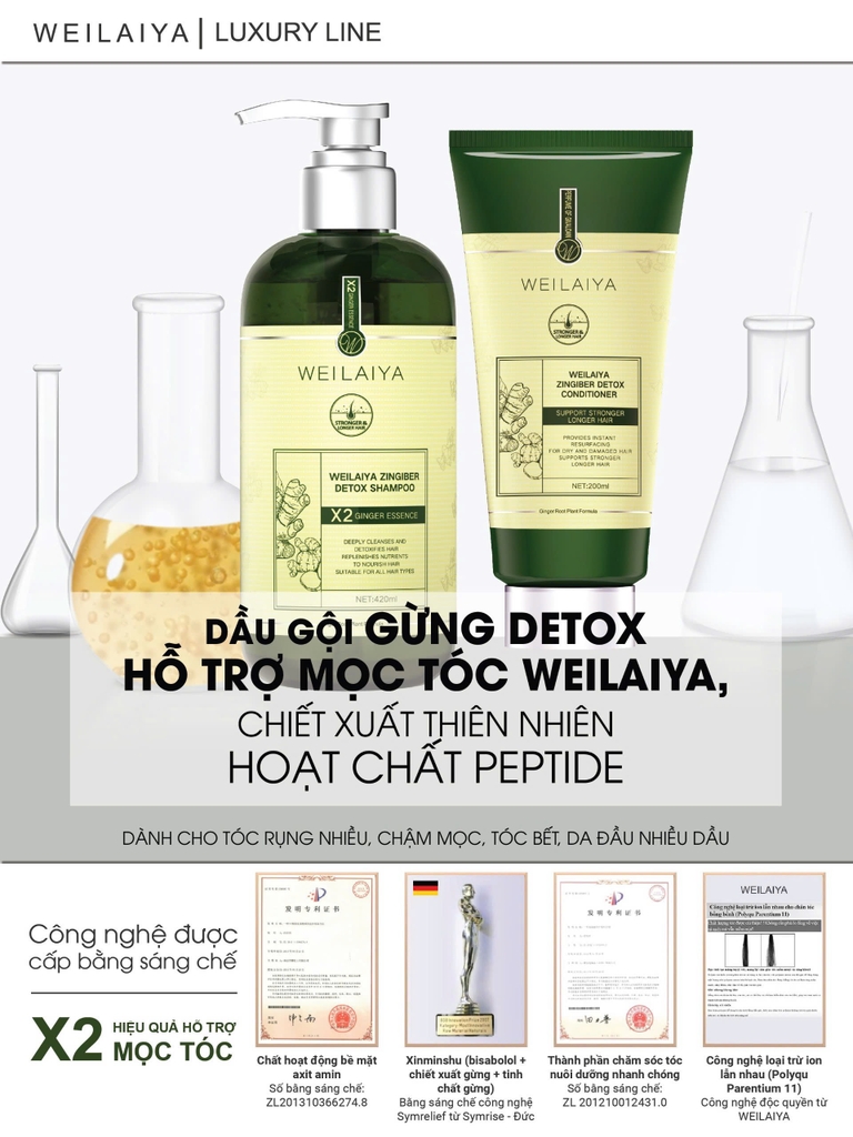 Bộ Dầu Gội Xả Gừng Hỗ Trợ Mọc Tóc Detox Da Đầu 420ml + 200ml - Tặng Kem Massage Da Đầu