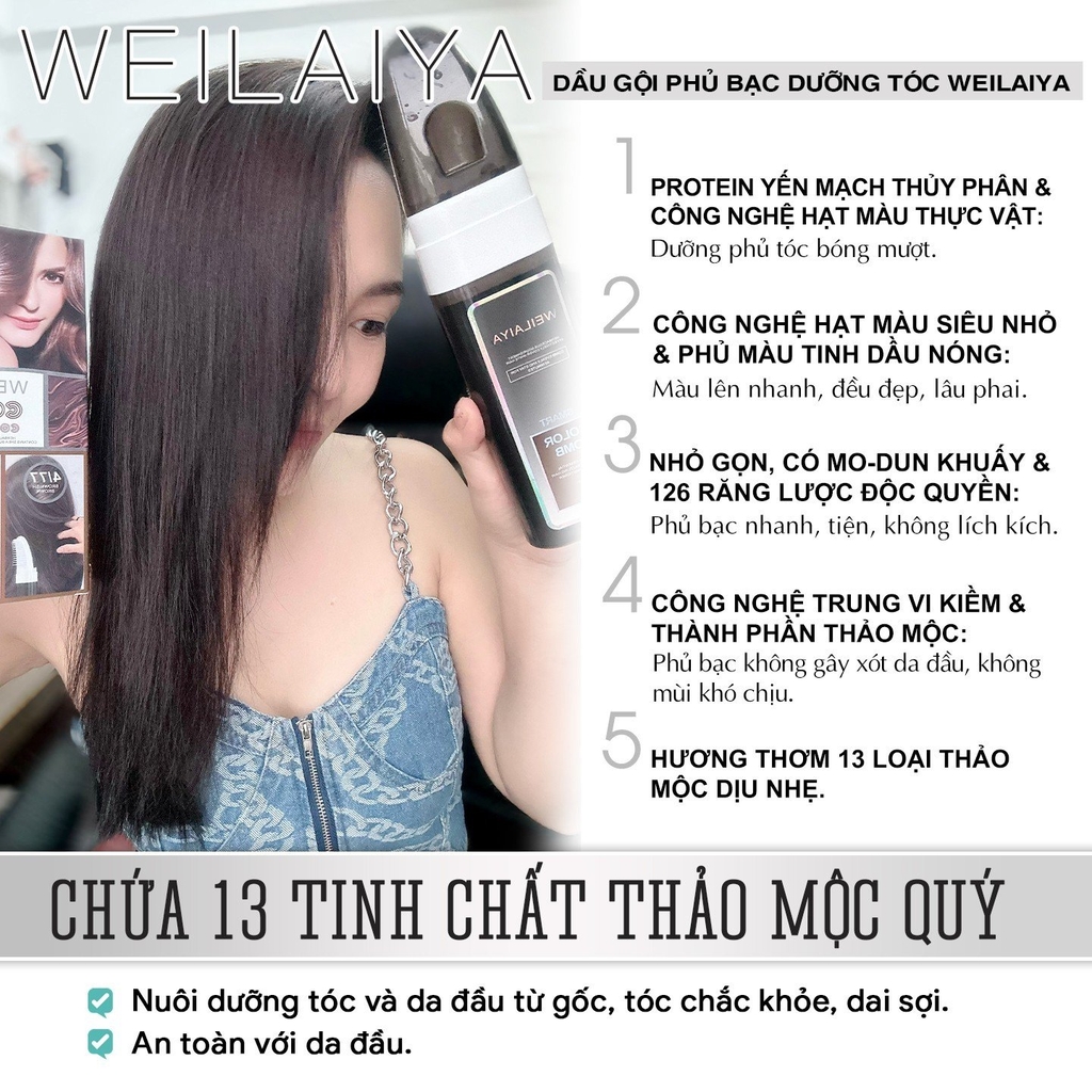 Dầu Gội Phủ Bạc Dưỡng Tóc Weilaiya 100ML 3 Màu