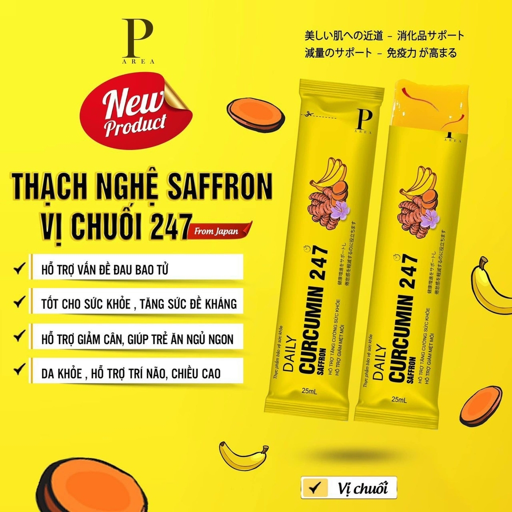 Thạch Nghệ Vị Chuối Daly Curcumin 247 Saffon - Hộp 7 gói