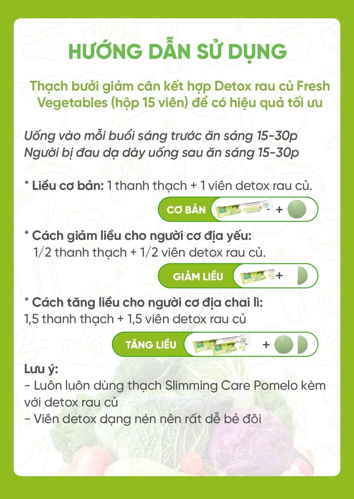 Thạch Bưởi Giảm Cân Pomelo Slimming Care Hộp 15 Gói + Tặng Kèm Detox Rau Xanh