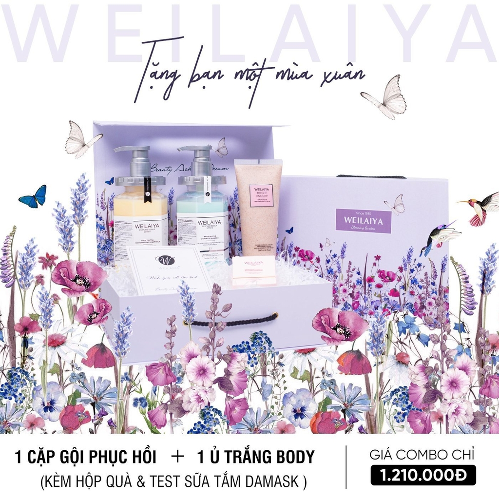[Hộp Flower] Sét Quà Tặng Gội Xả Phục Hồi Nấm Truffle Weilaiya & Tẩy Da Chết Body Weilaiya