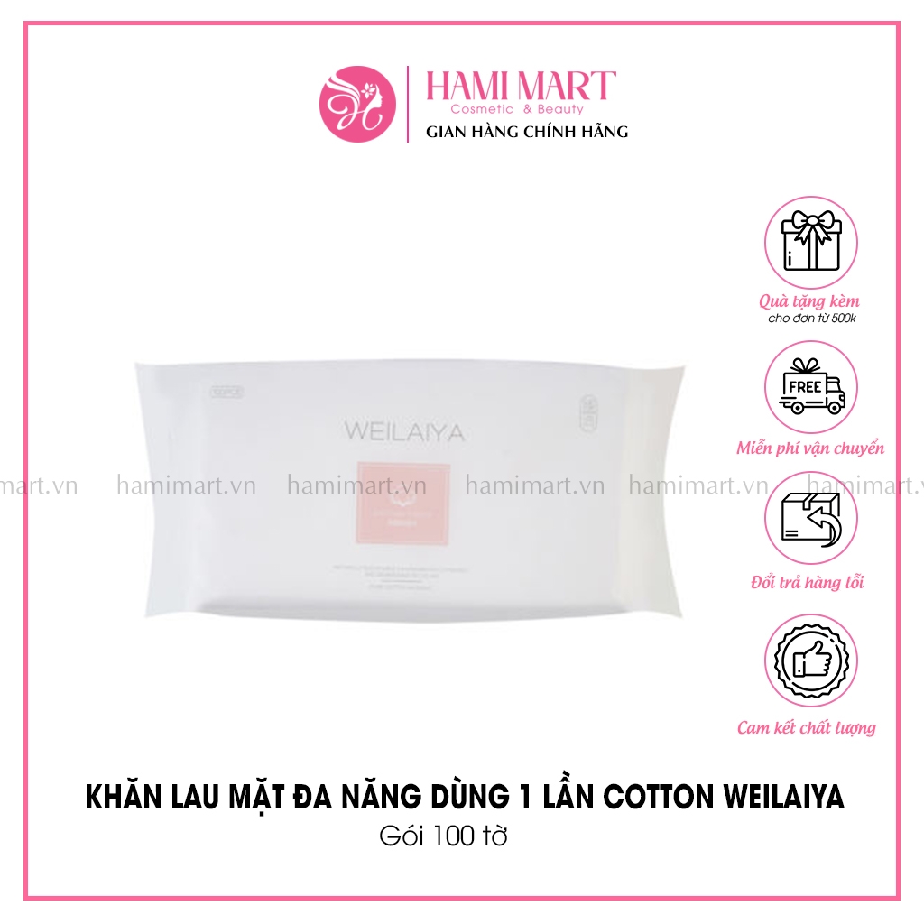 Khăn Lau Mặt Dùng 1 Lần Cotton Weilaiya - Gói 100 Tờ