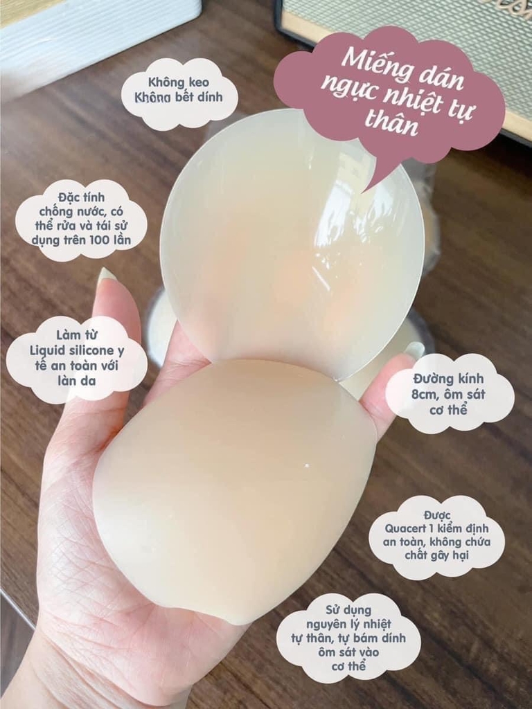 Miếng Dán Ngực Nâng Ngực Silicone Nhiệt Tự Thân Davichi Ôm Khít - Hộp 2 Cặp