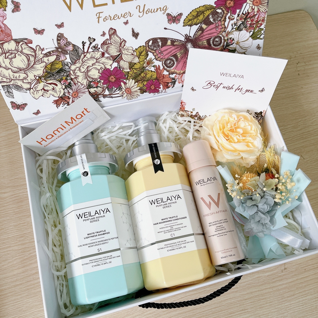 [Hộp Hoa] Sét Quà Gội Xả Phục Hồi Weilaiya + Gội Khô Phồng Tóc