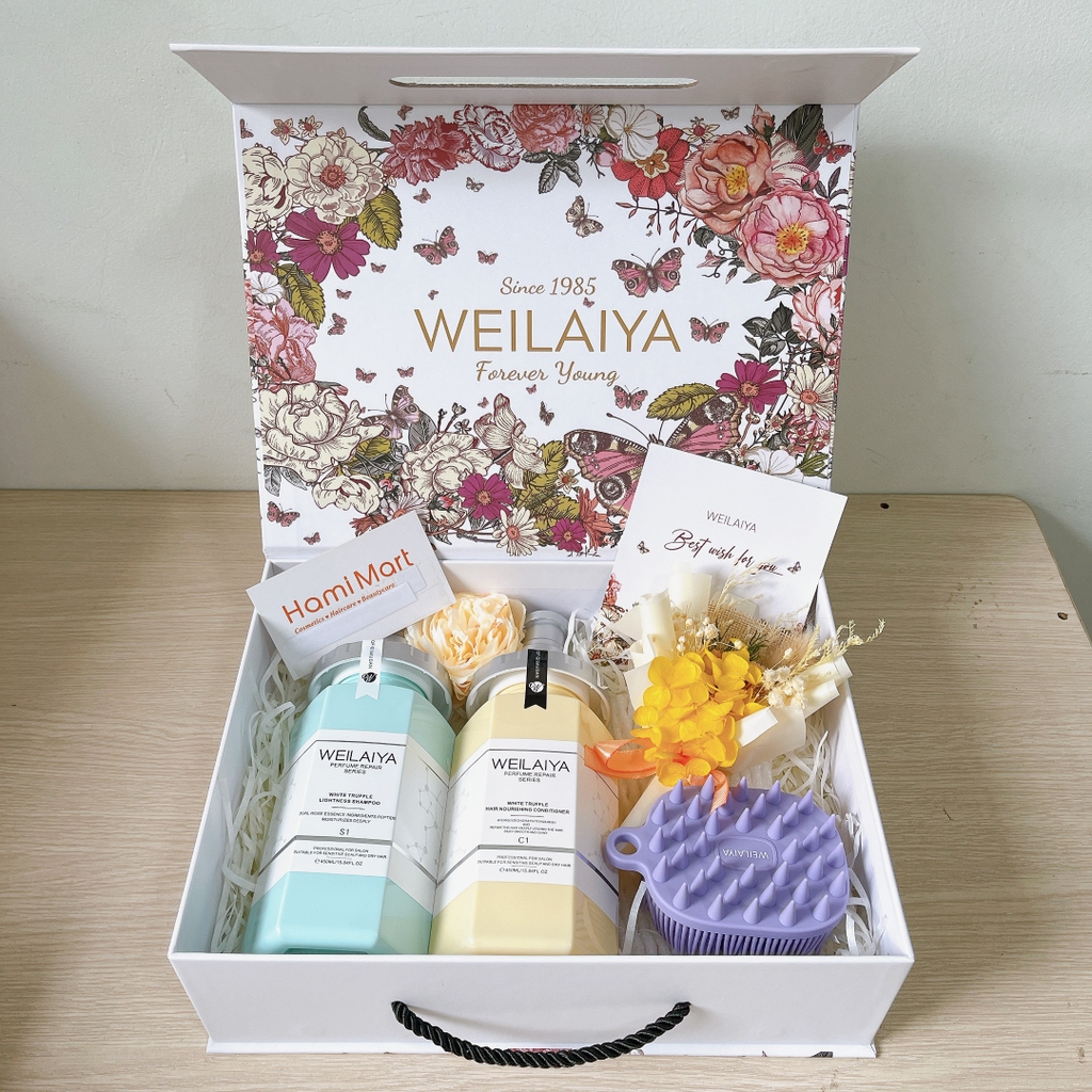 [Hộp Hoa] Sét Quà Gội Xả Phục Hồi Weilaiya + Lược Tắm Gội
